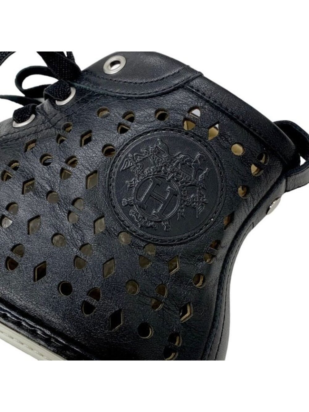 Hermes Jimmy Sneakers Shoes Leather Black Punching High Cut - Picture 7 of 9